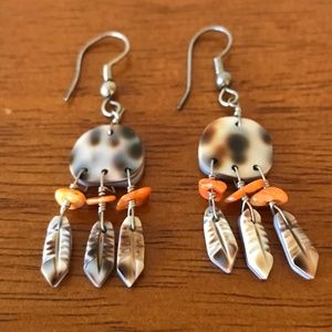 Native American Dreamcatcher Tortoiseshell and Coral Handmade Earrings